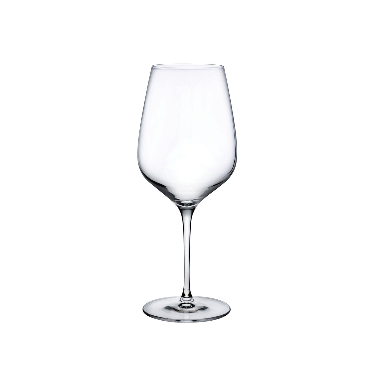 A pair of elegant Refine crystal wine glasses by NUDE Glass on a clean surface.