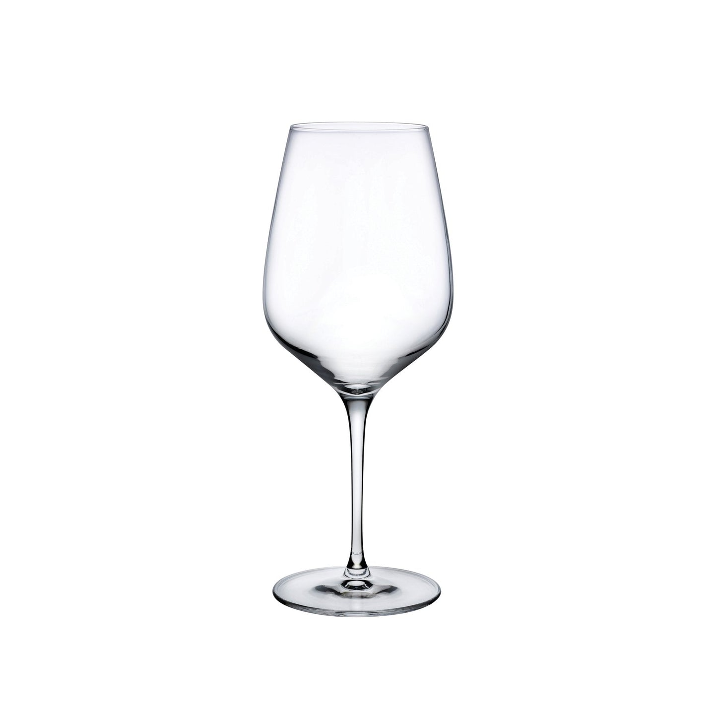 A pair of elegant Refine crystal wine glasses by NUDE Glass on a clean surface.