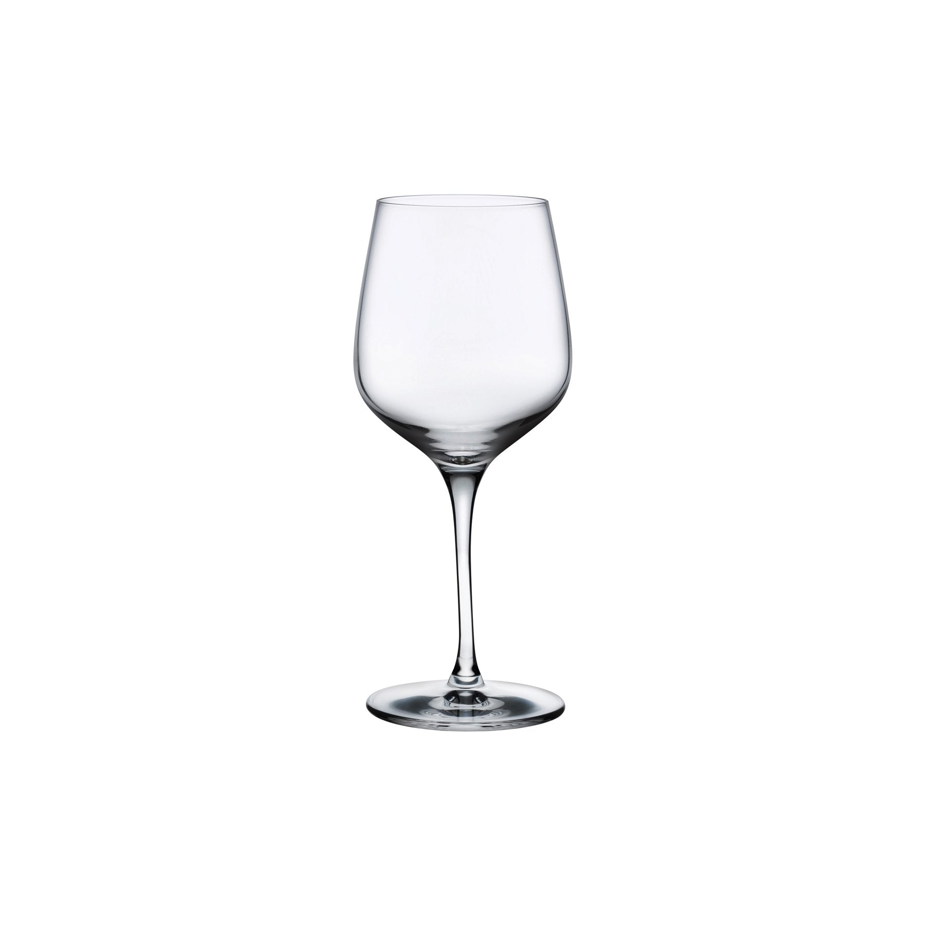 The elegant profile of a NUDE Glass Refine crystal white wine glass, highlighting its modern stem and clear bowl.
