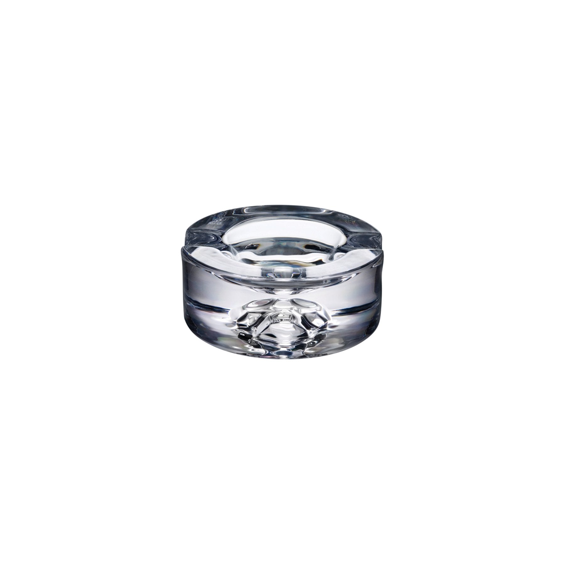 Minimalist NUDE Glass Shade crystal cigar ashtray with a thick, sculptural clear base.
