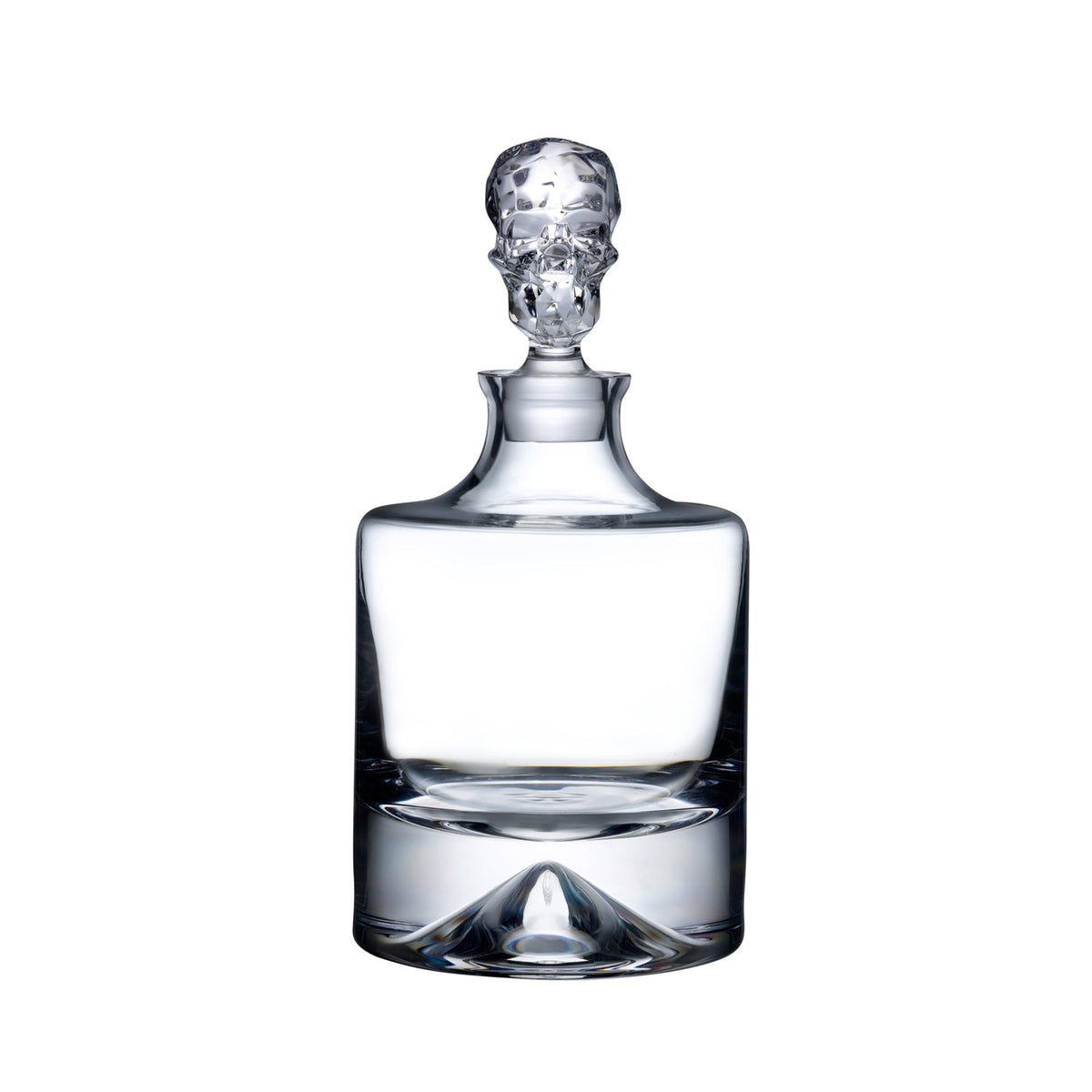 Side profile of the minimalist NUDE Glass Shade crystal decanter showcasing its thick glass base