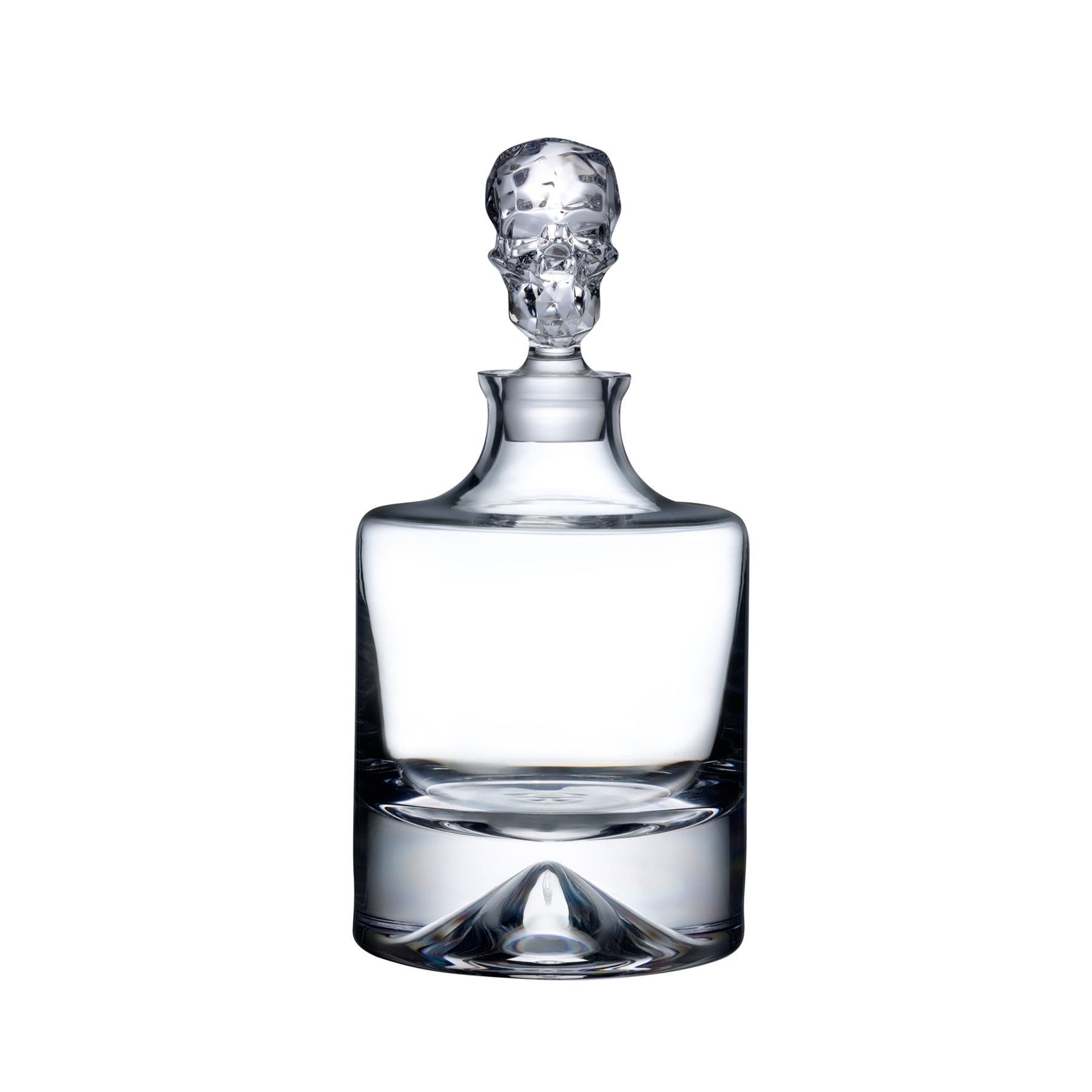 Side profile of the minimalist NUDE Glass Shade crystal decanter showcasing its thick glass base