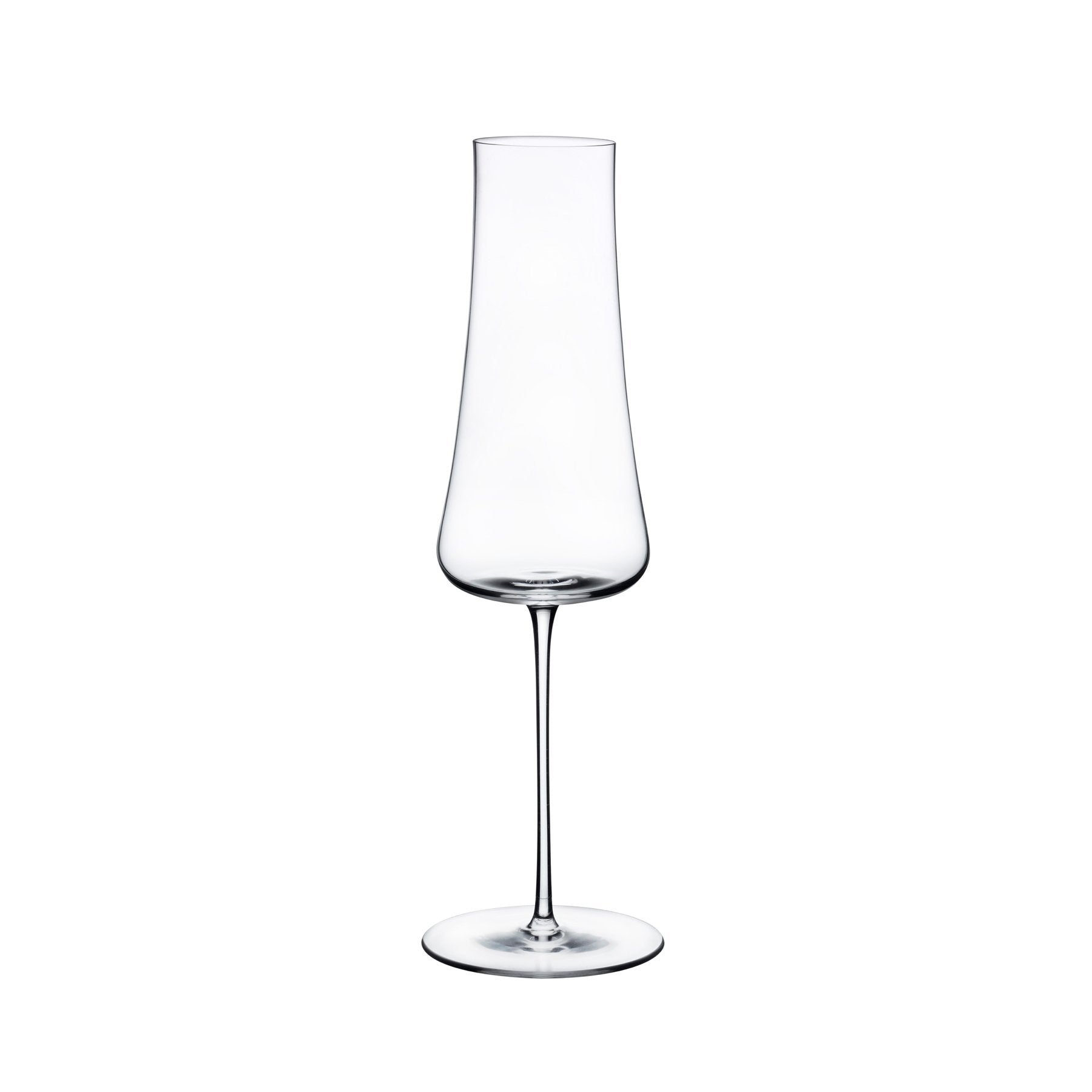 Side profile of a minimalist Stem Zero Volcano crystal champagne flute.