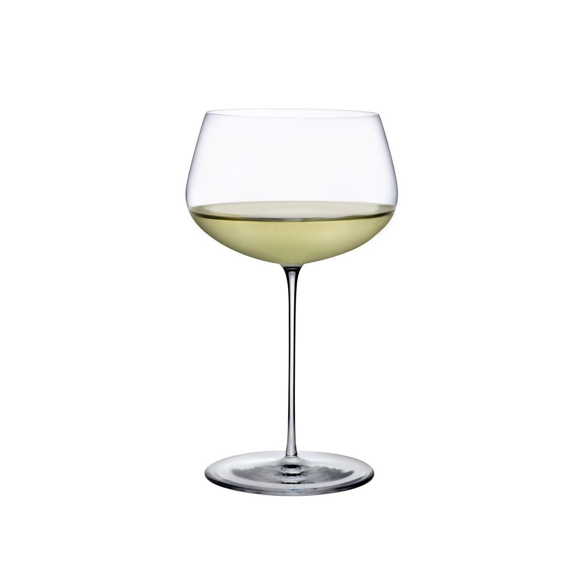 NUDE Glass Stem Zero full-bodied white wine glass crafted from ultra-thin lead-free crystal on a plain background.