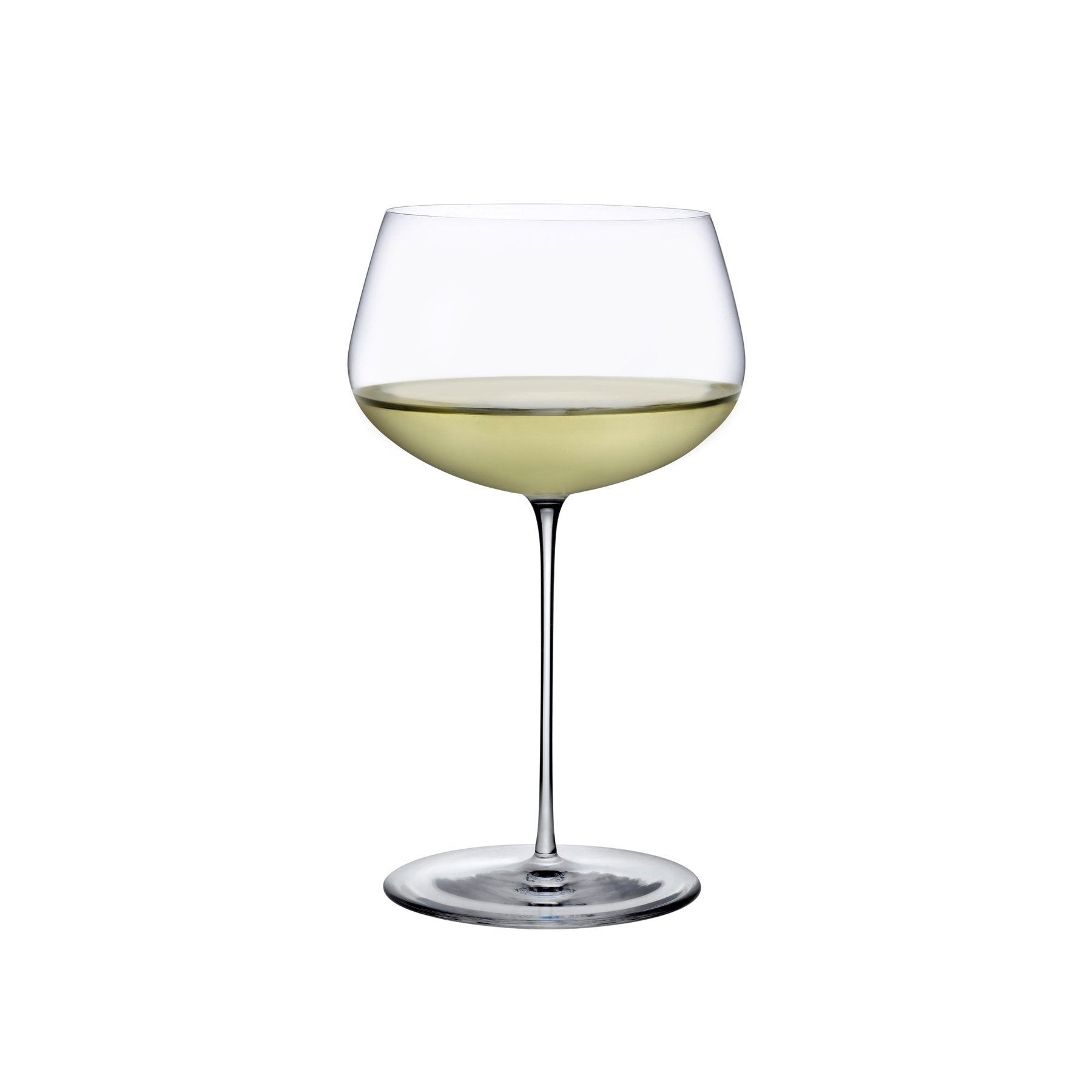 NUDE Glass Stem Zero full-bodied white wine glass crafted from ultra-thin lead-free crystal on a plain background.