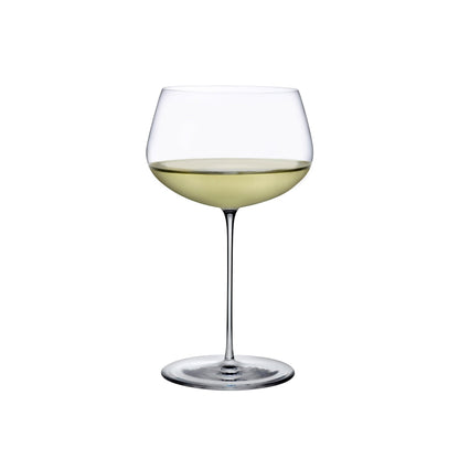 NUDE Glass Stem Zero full-bodied white wine glass crafted from ultra-thin lead-free crystal on a plain background.