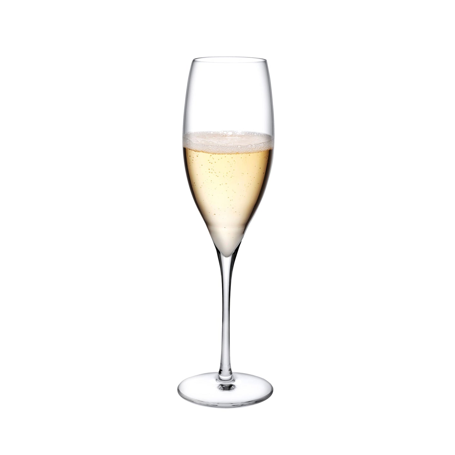 Two elegant NUDE Glass Terroir crystal champagne flutes showcasing a modern, sleek stemware design.