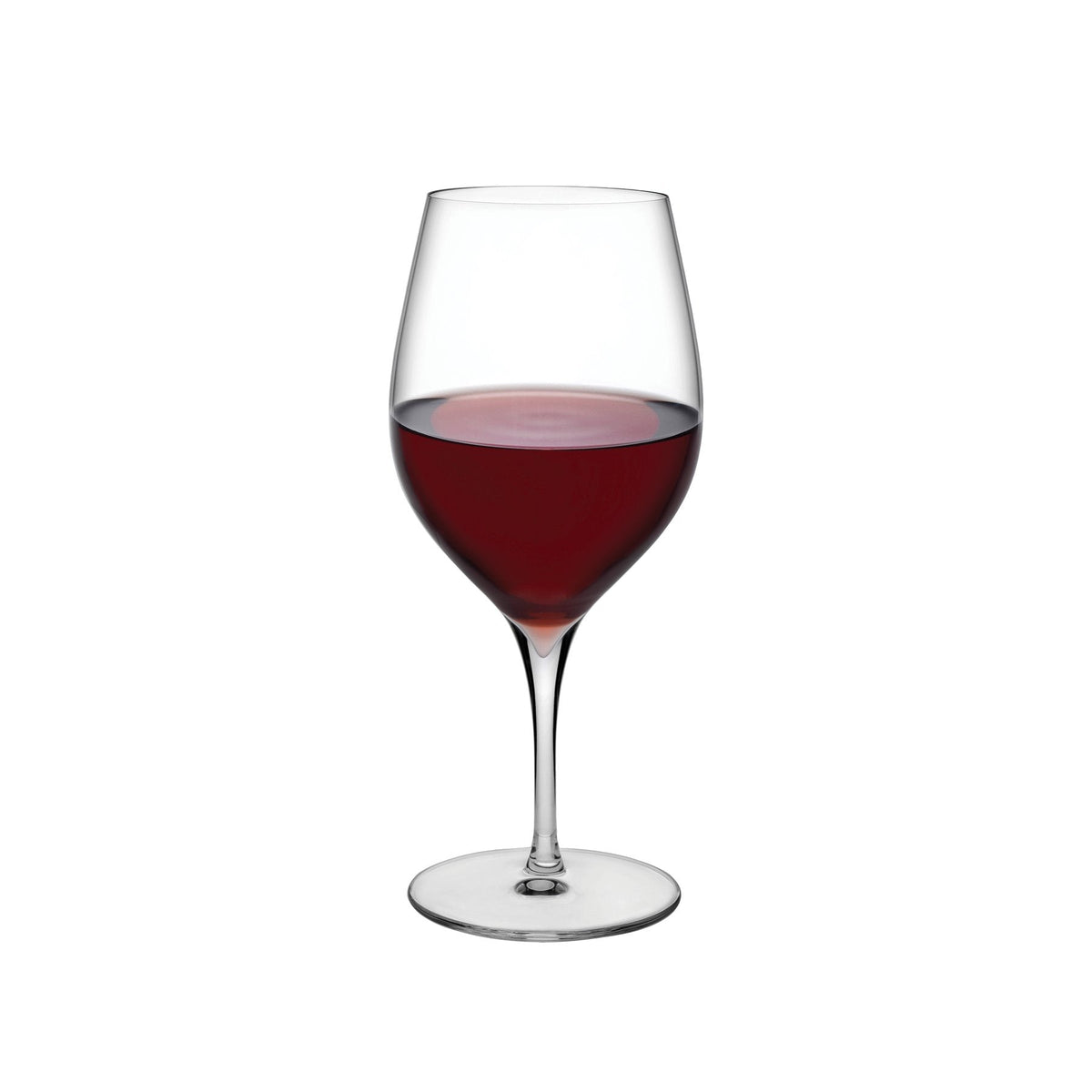 Elegant pair of Terroir crystal red wine glasses by NUDE Glass against a neutral backdrop.