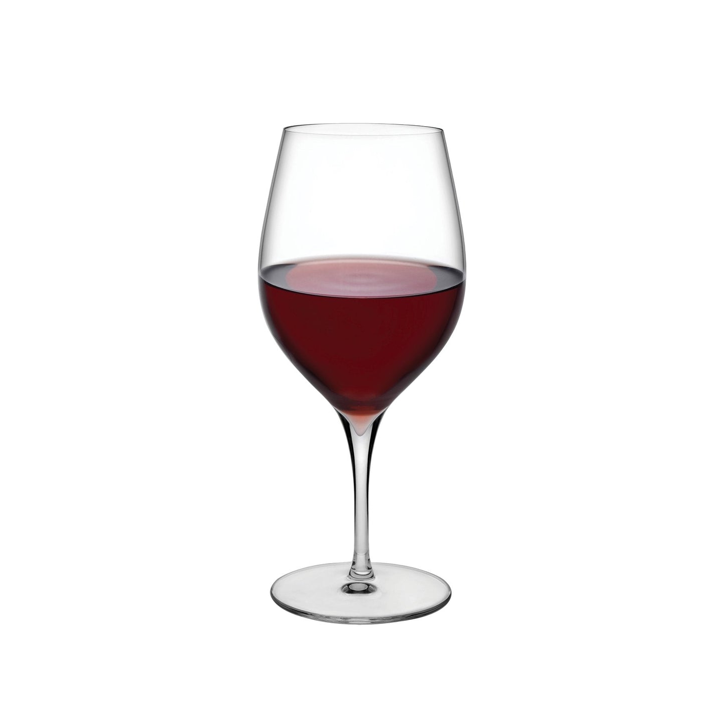 Elegant pair of Terroir crystal red wine glasses by NUDE Glass against a neutral backdrop.