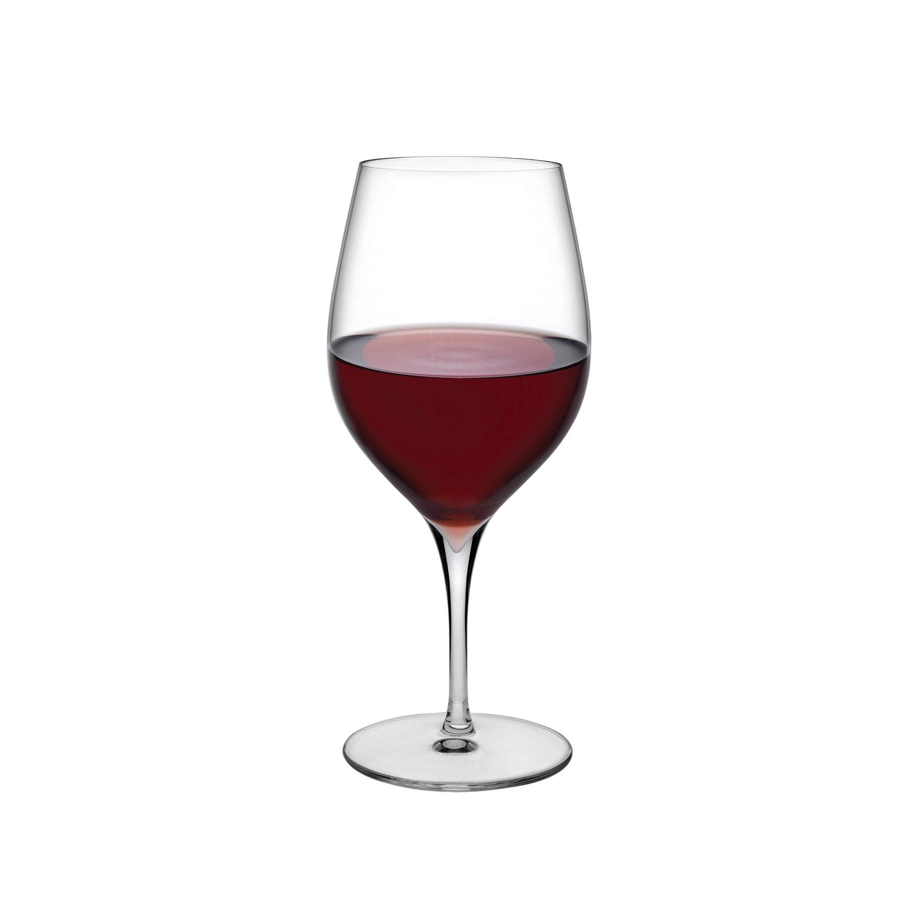 Elegant pair of Terroir crystal red wine glasses by NUDE Glass against a neutral backdrop.