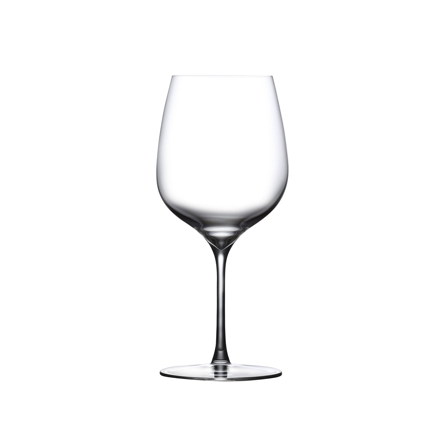 Front view of the Terroir lead-free crystal red wine glass highlighting its delicate stem and generous bowl.