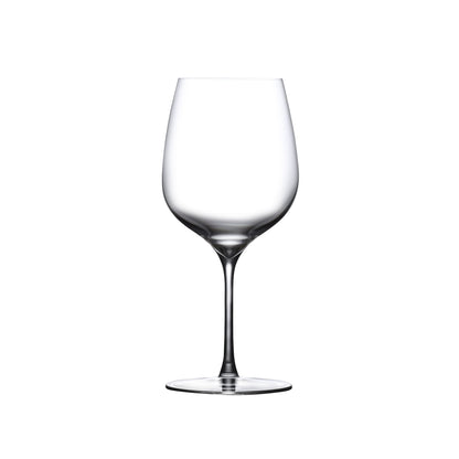 Front view of the Terroir lead-free crystal red wine glass highlighting its delicate stem and generous bowl.