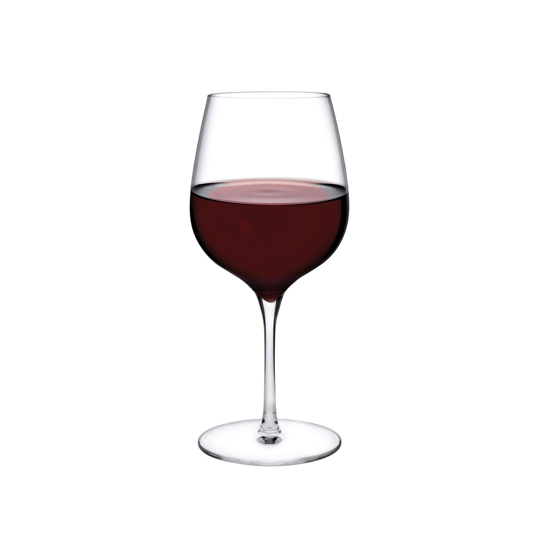 A pair of elegant NUDE Glass Terroir red wine glasses showcasing their minimalist silhouette and crystalline clarity.