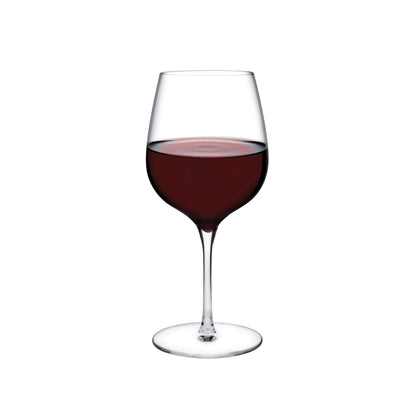 A pair of elegant NUDE Glass Terroir red wine glasses showcasing their minimalist silhouette and crystalline clarity.