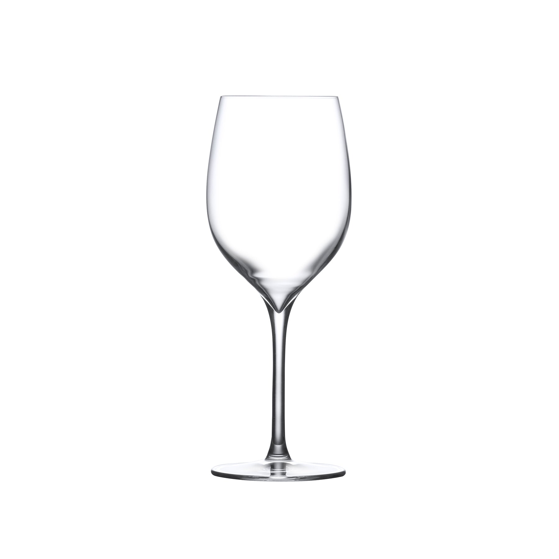 A single NUDE Terroir lead-free crystal white wine glass emphasizing its refined architectural stem