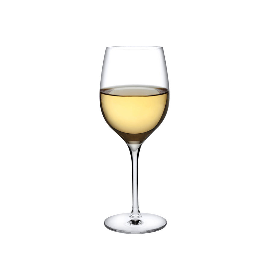 Set of two minimalist NUDE Terroir crystal white wine glasses showcasing their elegant stems and clean silhouettes