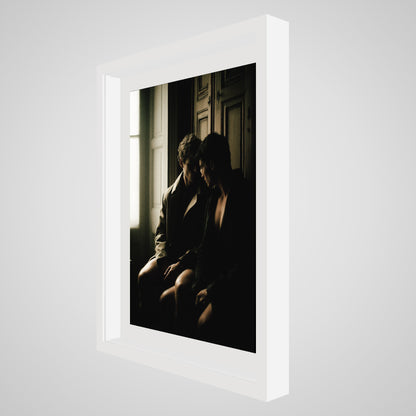 Angled view of Private Time 18x24 art print, showcasing the white spacer frame construction.