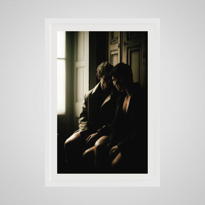 Front view of Private Time 24x36 portrait print, styled in a deep white spacer frame.