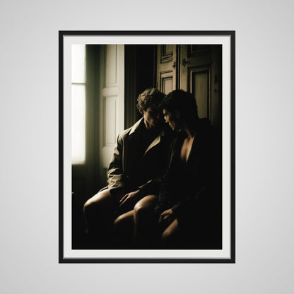 Front view of Private Time 36x48 art print in a custom deep black spacer frame.