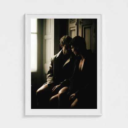 Large Private Time 36x48 art print in a crisp white frame, displayed in an upscale study.