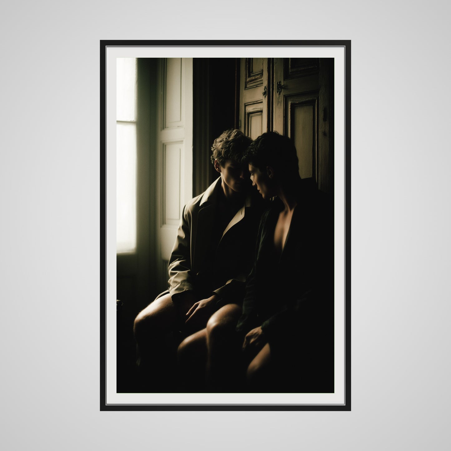 Front view of oversized Private Time 40x60 art print in a deep black spacer frame.