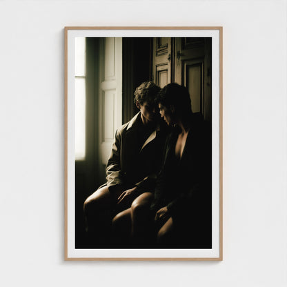 Grand Private Time 40x60 art print in a natural oak frame, showcasing rich tones in a modern room.