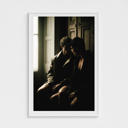 Grand Private Time 40x60 portrait art print in a white frame, hanging in an airy, elegant space.