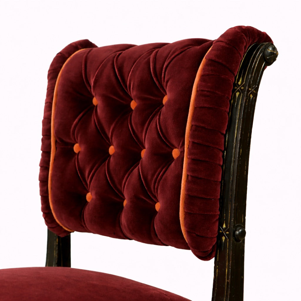 Red Tufted Velvet Parlor Chair