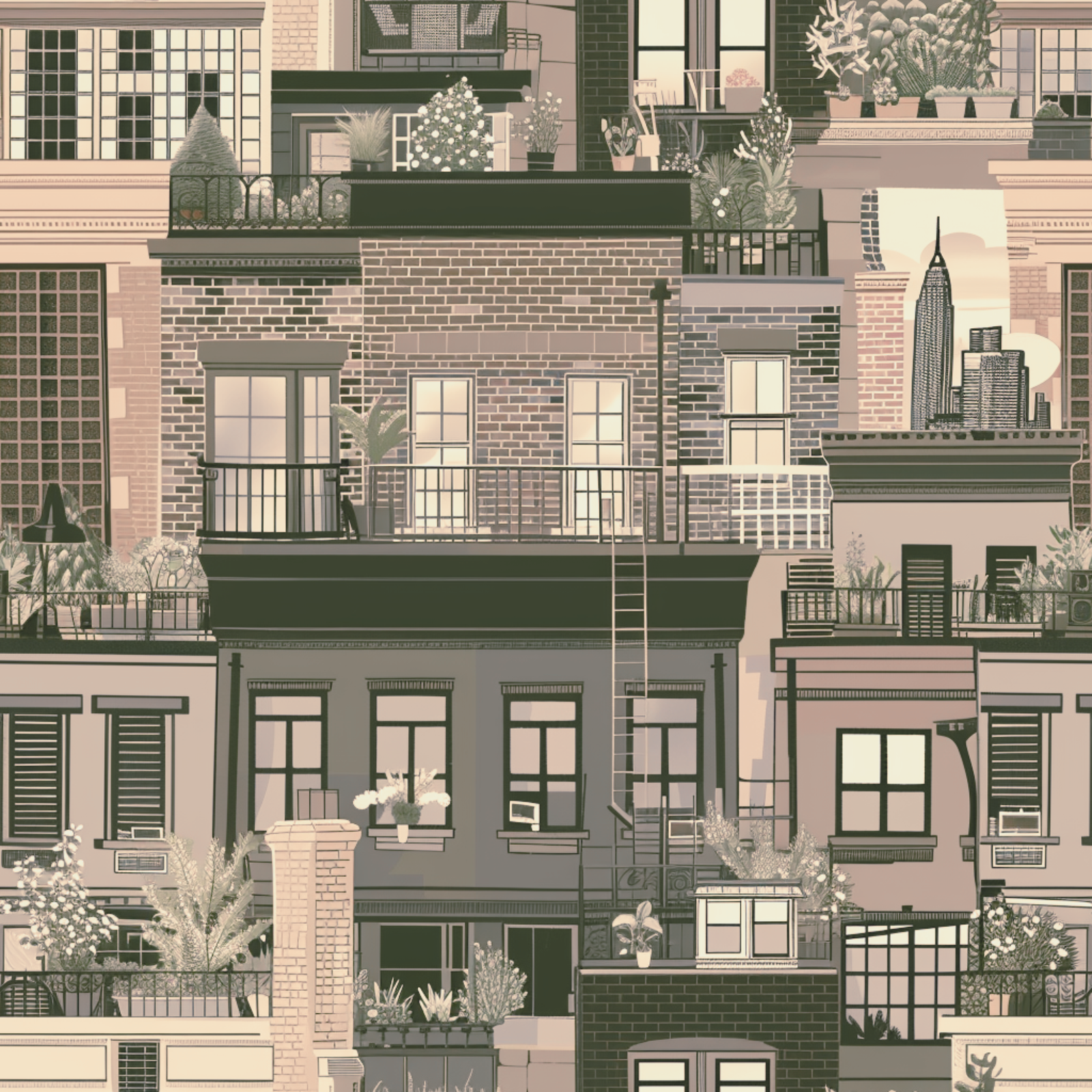 Retro style design mock up of the West Village Rooftops wallpaper.