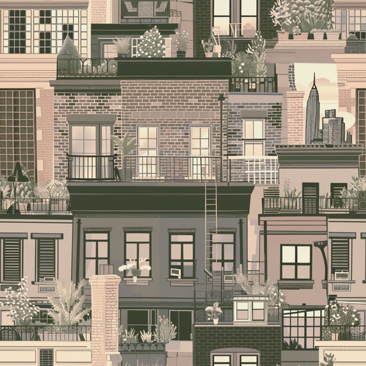 Retro style design mock up of the West Village Rooftops wallpaper.