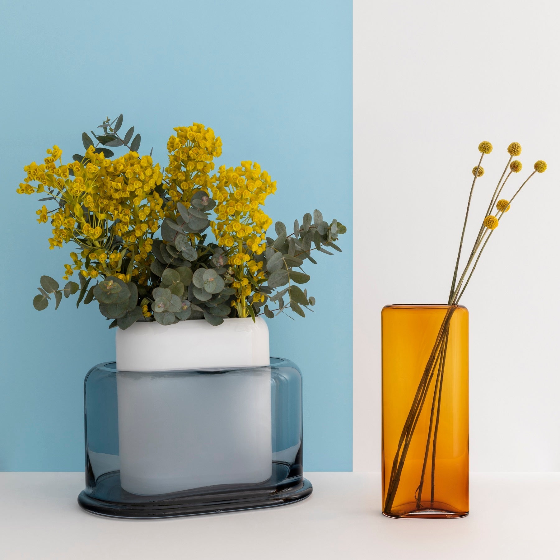 Minimalist interior setting featuring the modern layered crystal vase