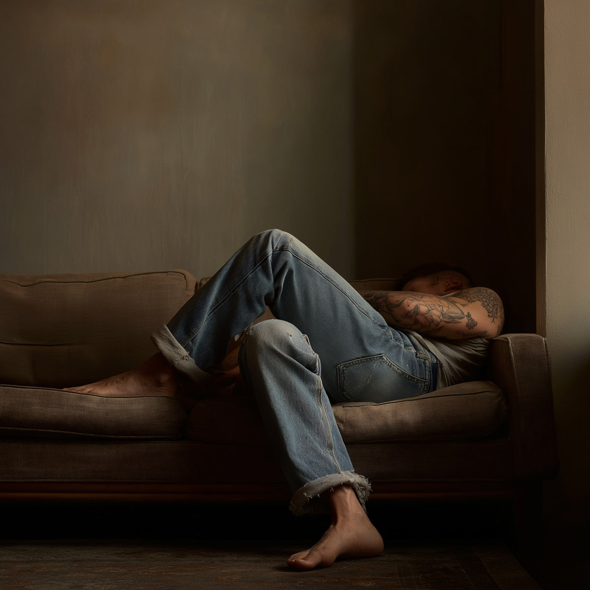 Reclining Denim Portrait - Raw Artwork