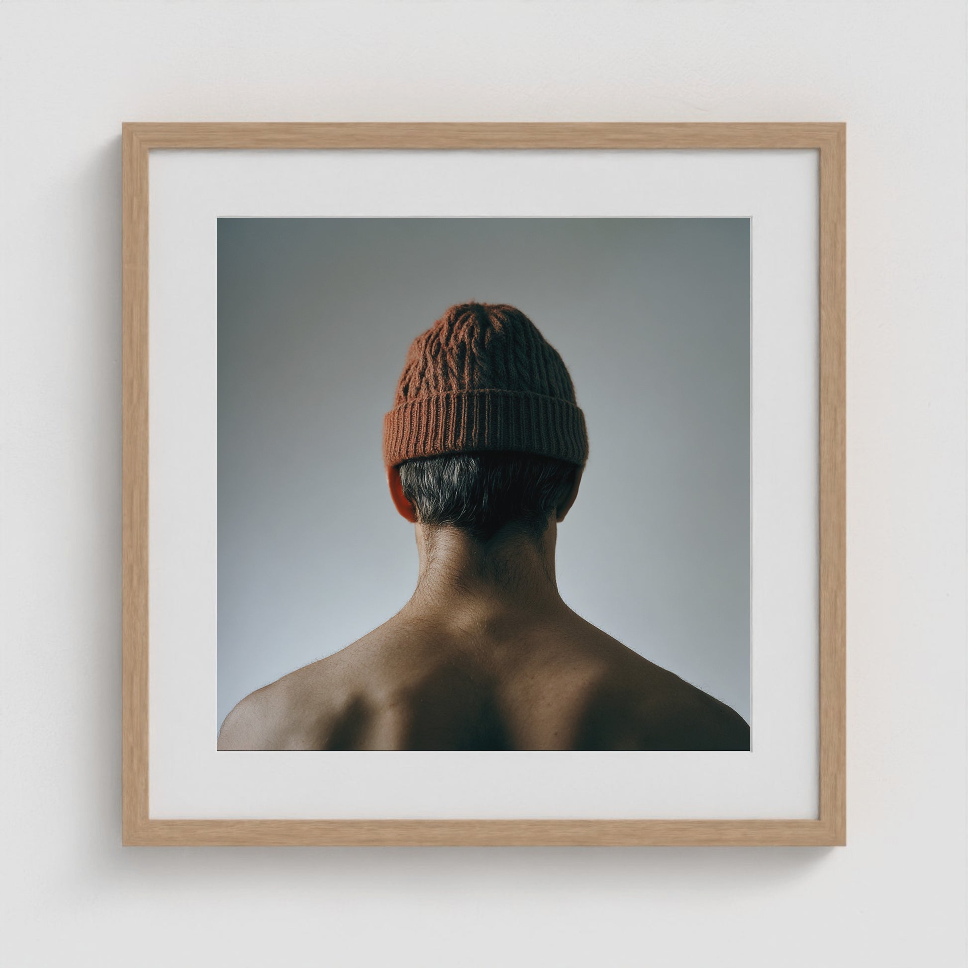 Red Beanie 20x20 Natural Square Box Frame