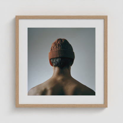Red Beanie 20x20 Natural Square Box Frame