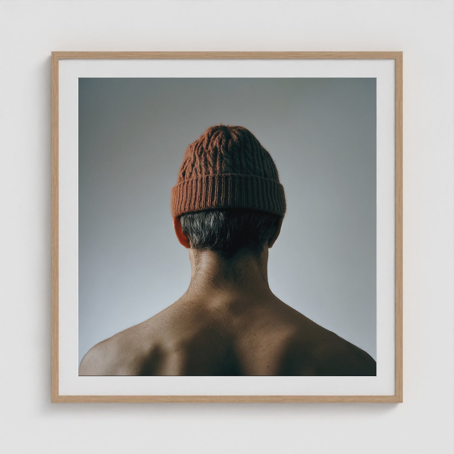 Red Beanie 36x36 Natural Square Box Frame