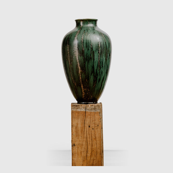 Product shot of Antique Green Ceramic Floor Vase by Carstens Tonnieshof - Luxury Decorative Accessories | Provenance & Patina
