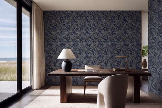 Sandstone colorway of the Botanical Bamboo wallpaper showing the warm neutral pattern.