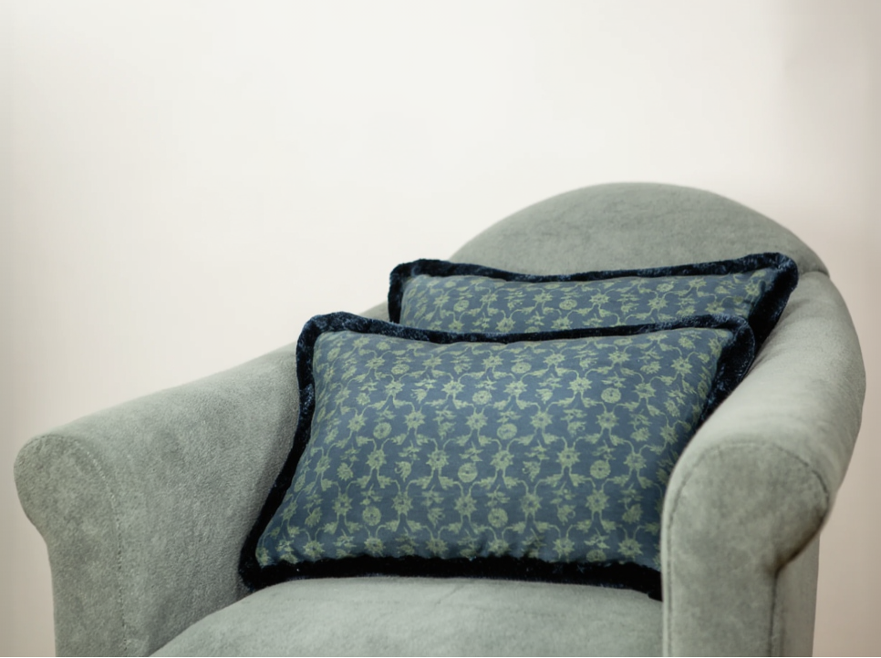 Teal Damask Velvet Pillows Pair