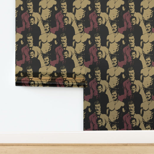 Luminous metallic finish wallpaper showcasing silver gentleman portrait print