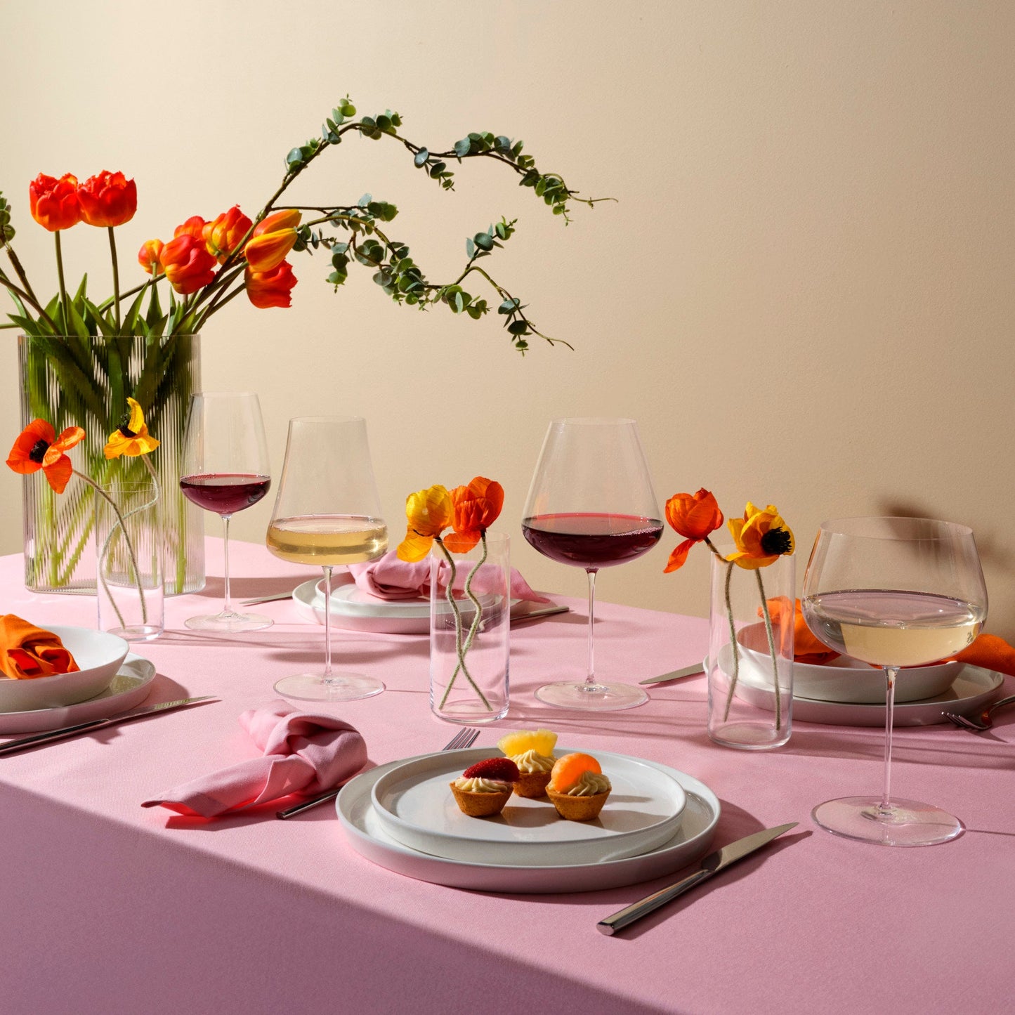 A collection of ultra-thin Stem Zero lead-free crystal wine glasses in various profiles.