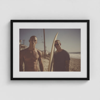 Surf Boys and Board 24x18 Black Landscape Box Frame