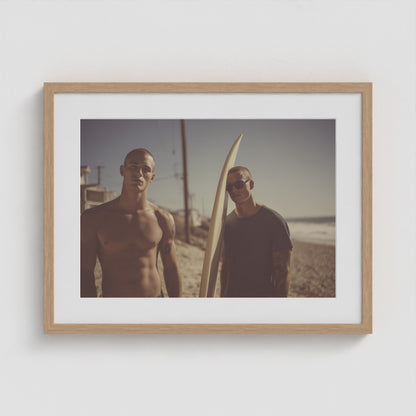 Surf Boys and Board 24x18 Natural Landscape Box Frame