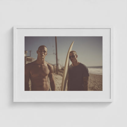 Surf Boys and Board 24x18 White Landscape Box Frame
