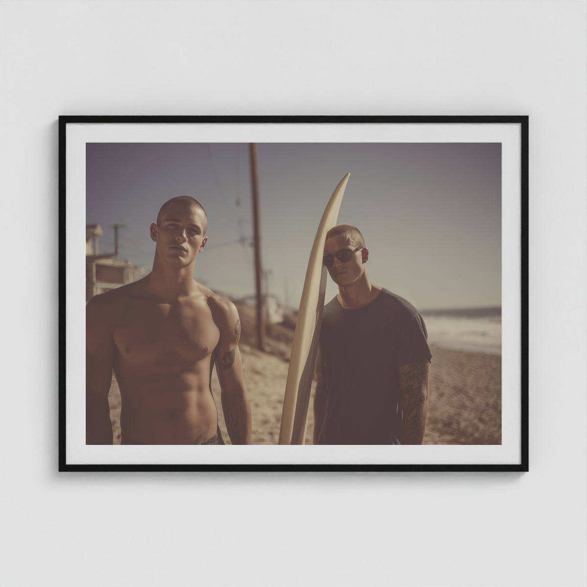 Surf Boys and Board 48x36 Black Landscape Box Frame