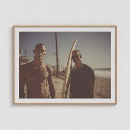 Surf Boys and Board 48x36 Natural Landscape Box Frame