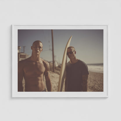 Surf Boys and Board 48x36 White Landscape Box Frame