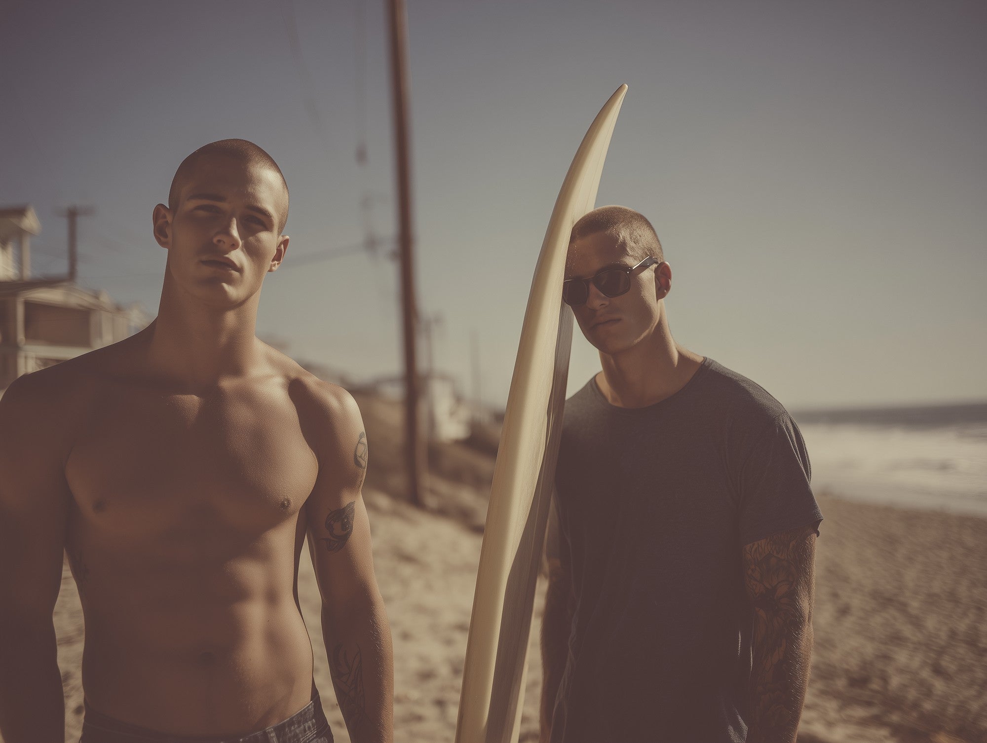 High-resolution framed view of Surf Boys and Board - Raw Artwork