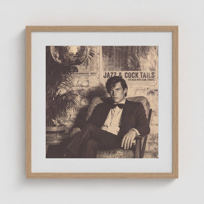 Tuxedo Portrait Under Disco Ball in Monochrome Tones 20x20 Natural Square Box Frame