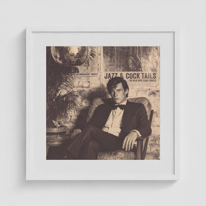 Tuxedo Portrait Under Disco Ball in Monochrome Tones 20x20 White Square Box Frame