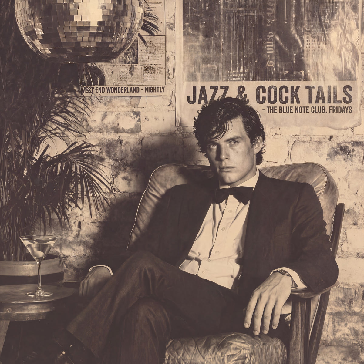 Tuxedo Portrait Under Disco Ball in Monochrome Tones - Raw Artwork